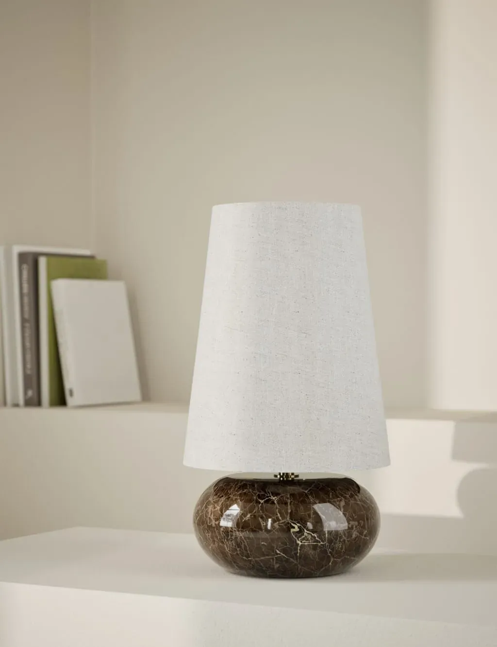 Pebble Table Lamp with Fabric Shade - Brown, Marble image