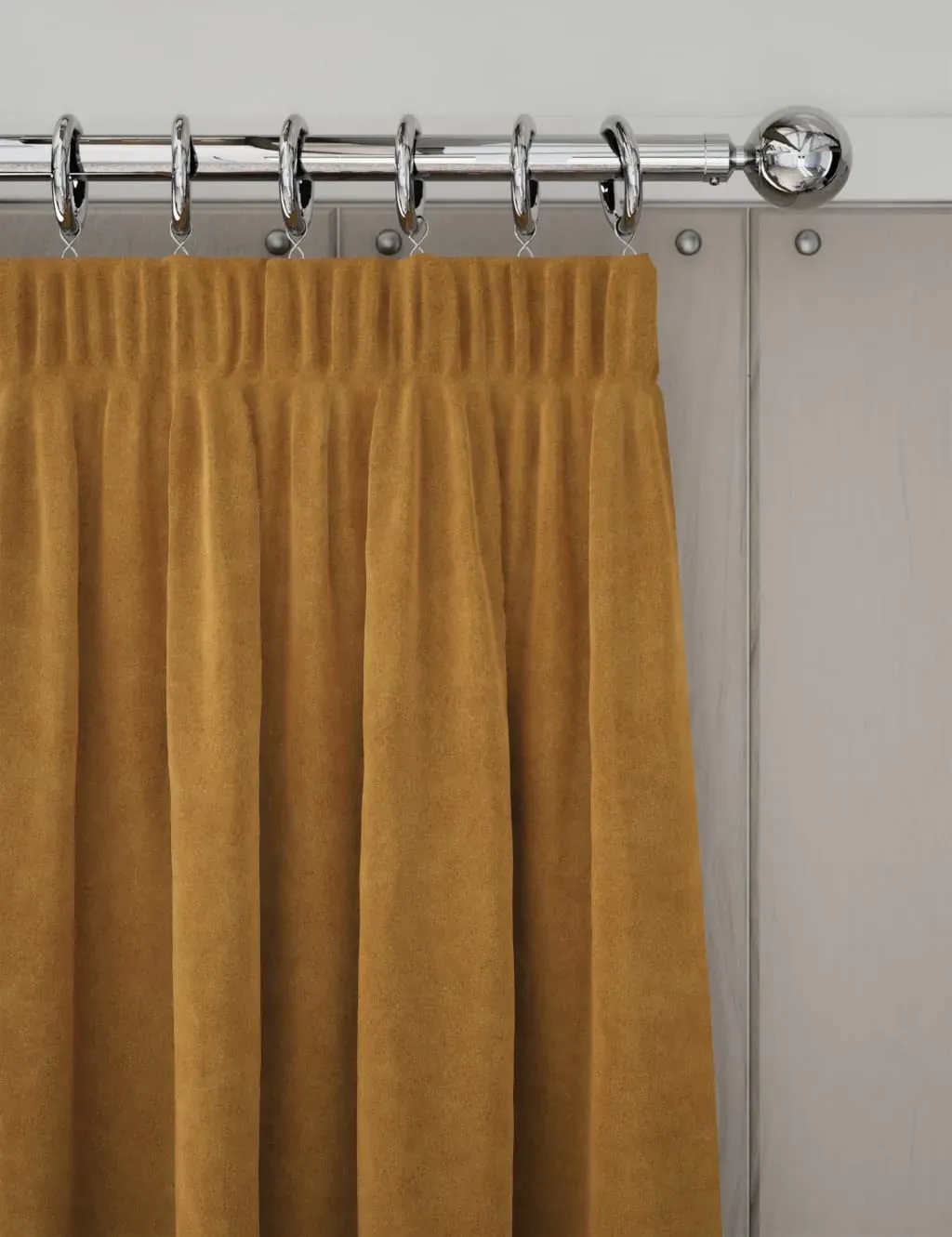 Pencil Pleat Curtains with Lining - Dark Ochre, Velvet
