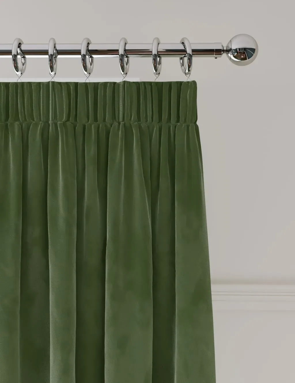 Pencil Pleat Curtains with Lining - Green, Velvet