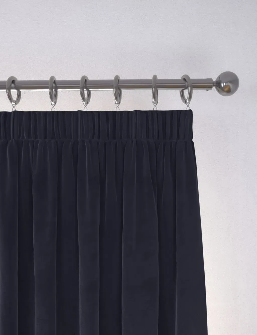 Pencil Pleat Curtains with Lining - Navy, Velvet
