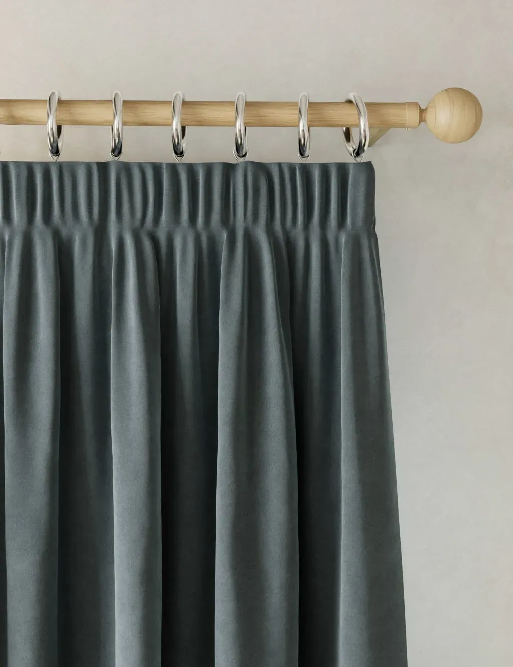Pencil Pleat Curtains with Lining - Slate Blue, Velvet
