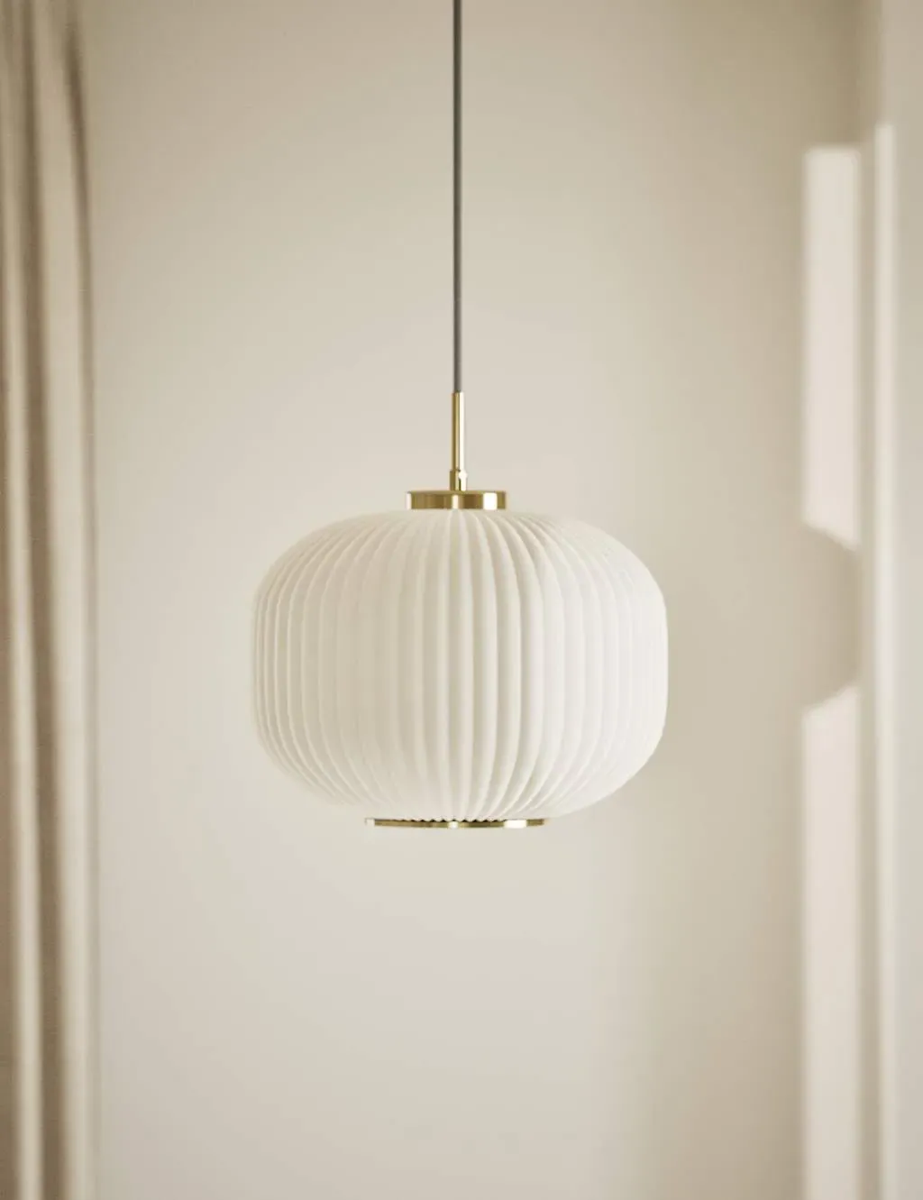 Pendant Light with Ribbed Glass - Antique Brass