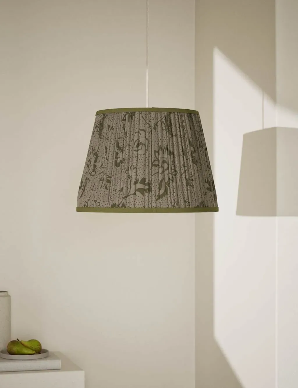 Pleated Lamp Shade Floral Print - Green, Fabric image