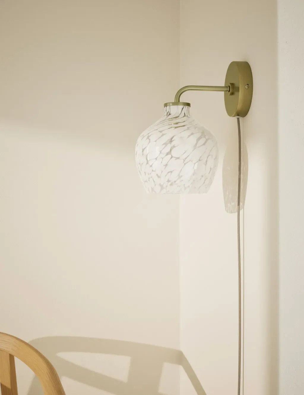 Plug-In Wall Light with Etched Shade - White image