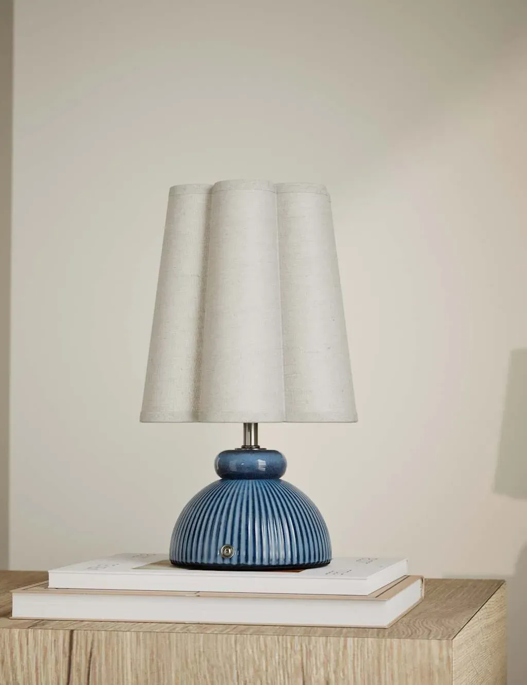 Rechargeable Table Lamp Ribbed Base - Blue, Ceramic image