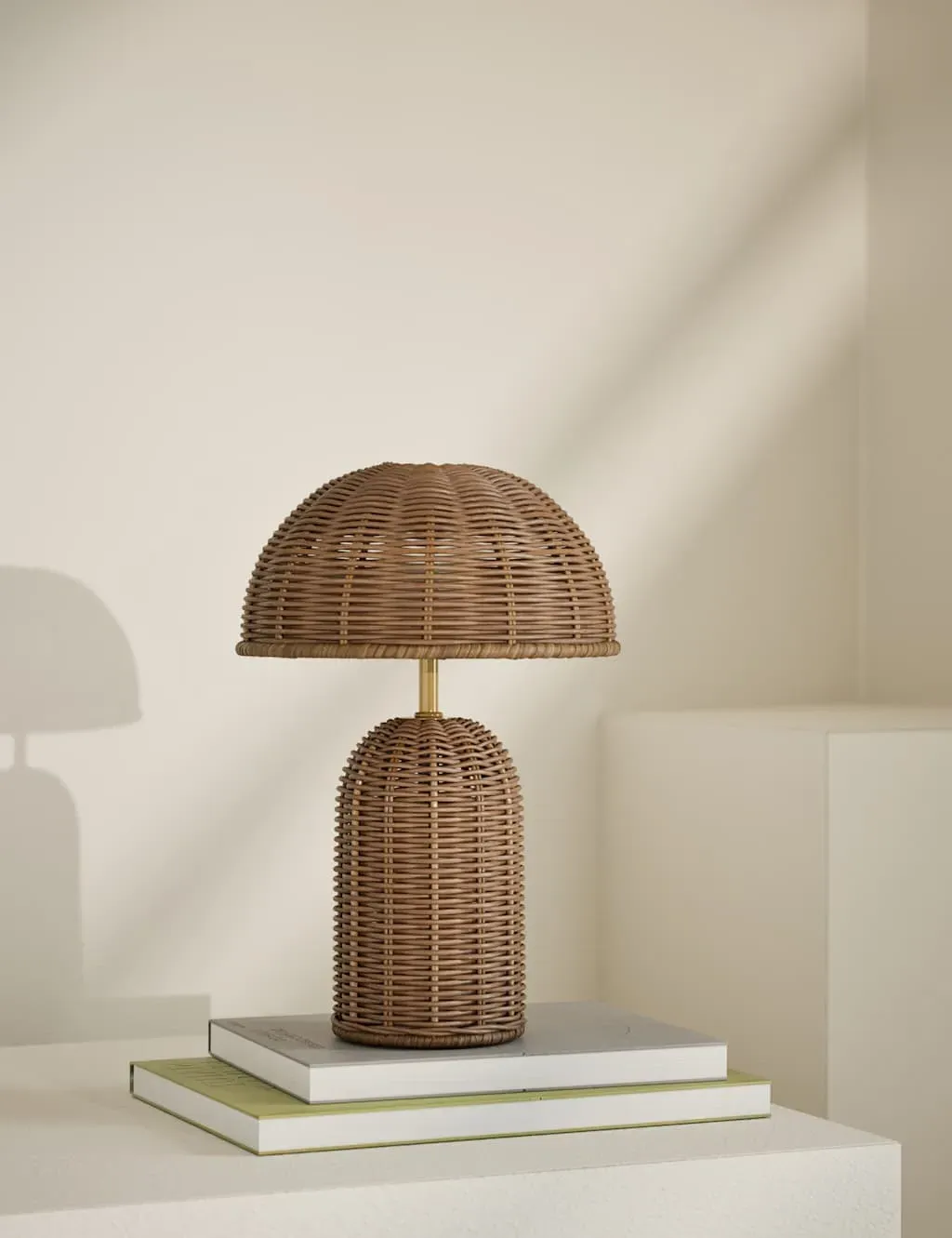 Rechargeable Table Lamp with Dome Shade - Natural, Rattan image