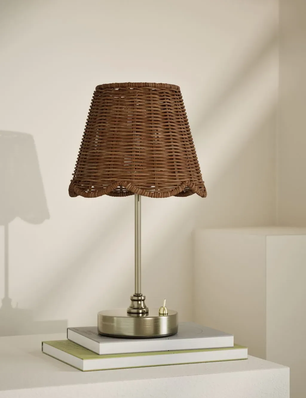 Rechargeable Table Lamp with Wicker Shade - Brass image