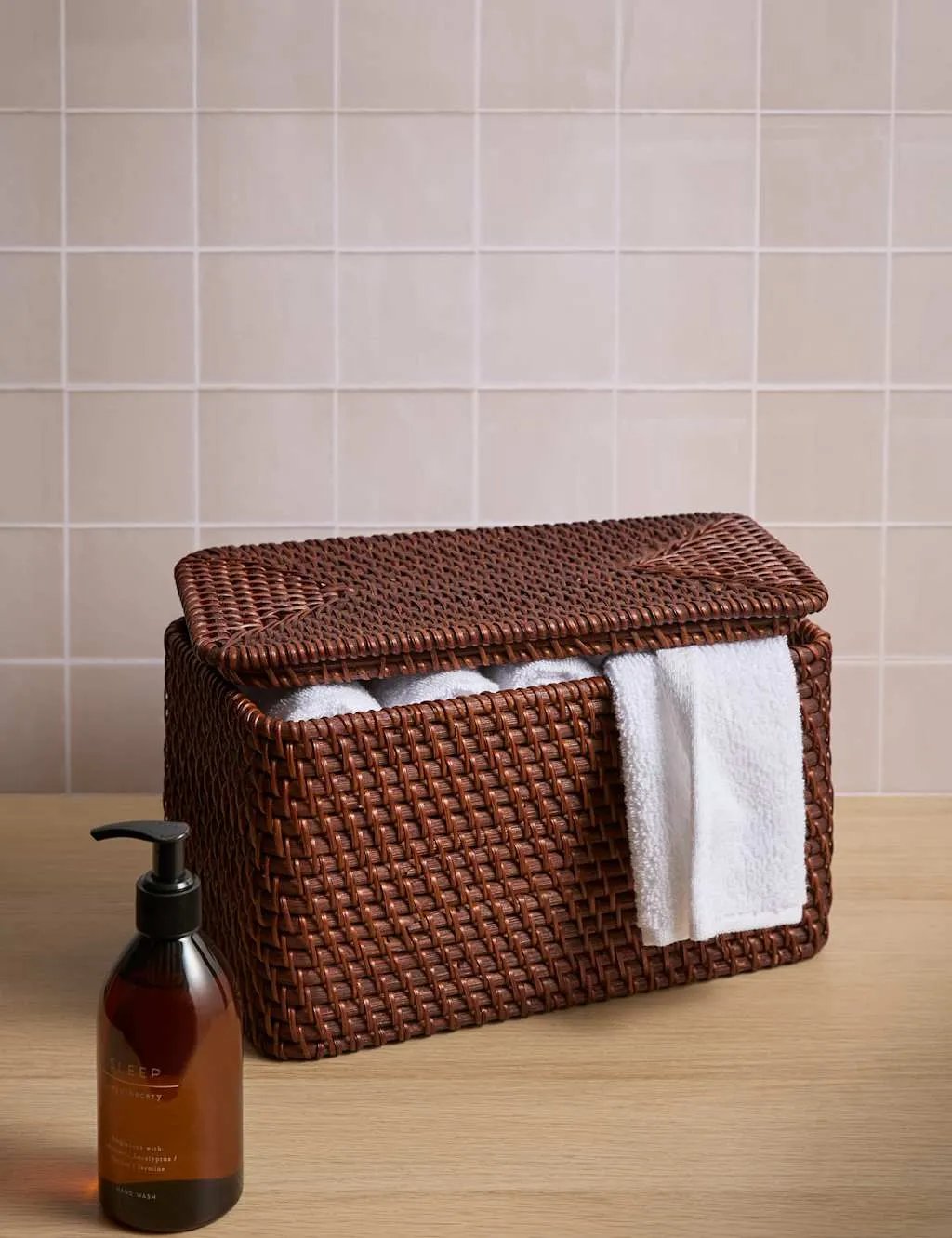 Rectangular Storage Box with Lid - Brown, Rattan image