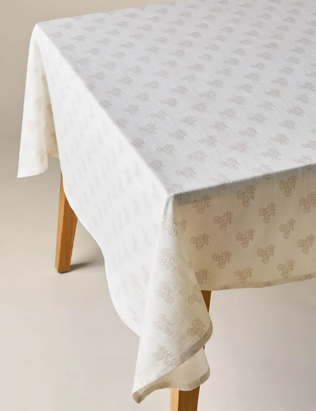 Rectangular Tablecloth Block Print - White Mix, Cotton image