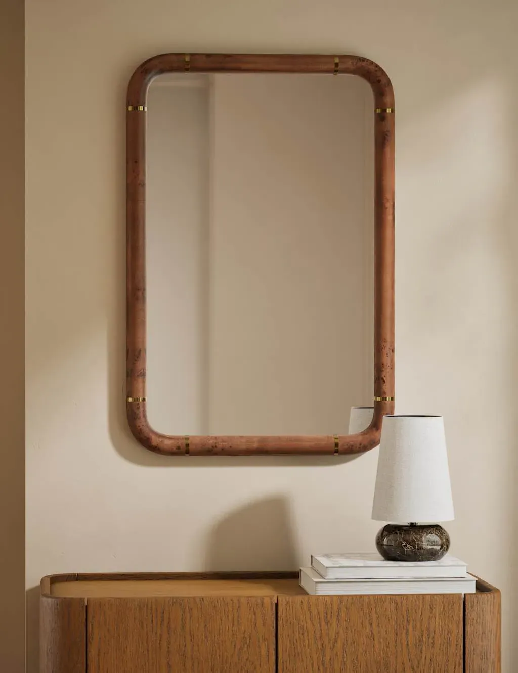 Rectangular Wall Mirror - Brown, Burl Wood