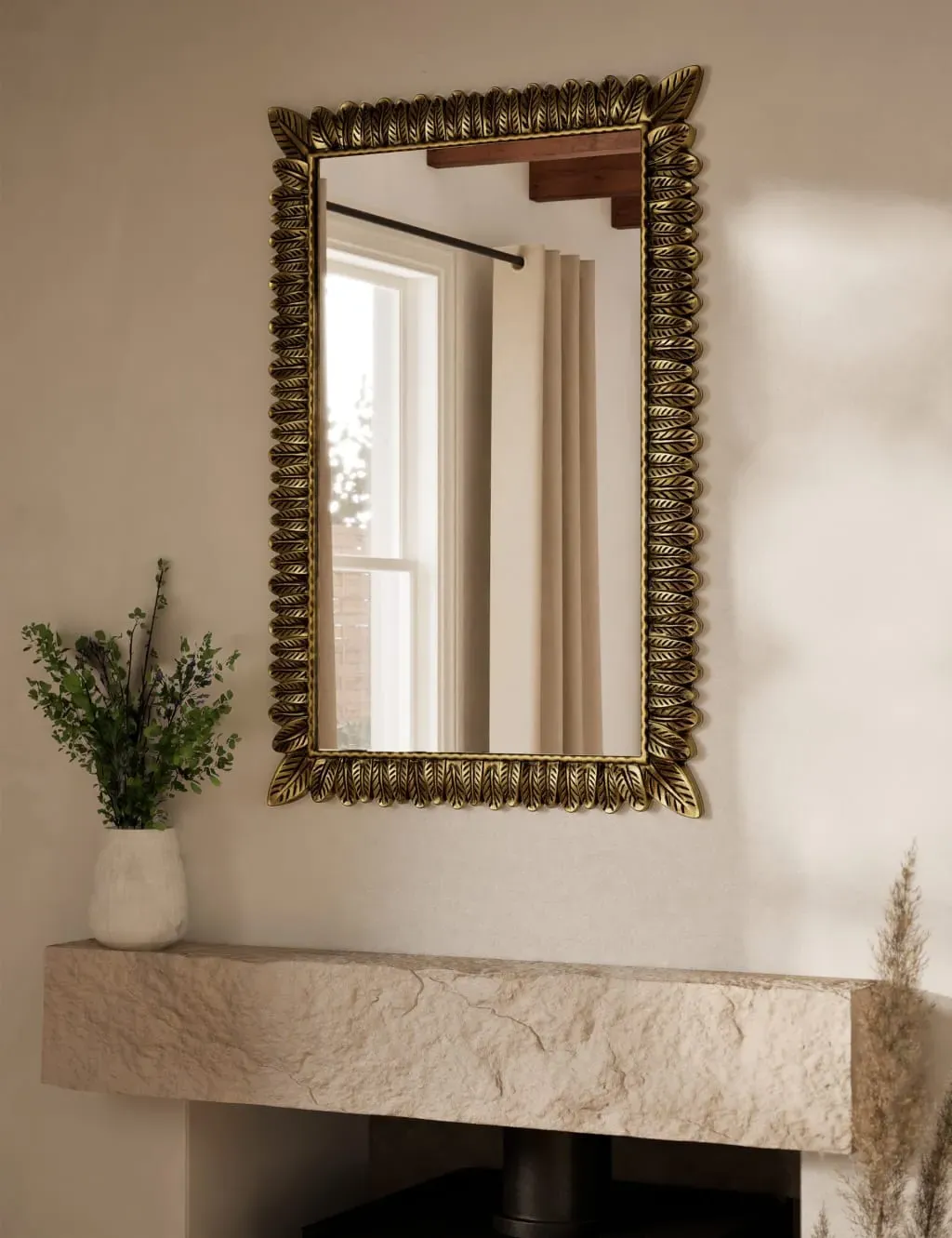 Rectangular Wall Mirror Vintage - Antique Brass image