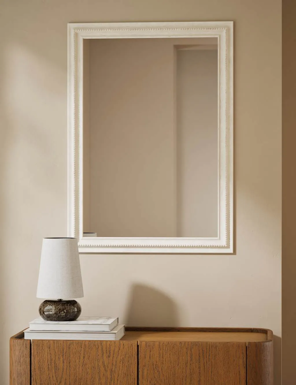 Rectangular Wall Mirror with Distressed Frame - White image