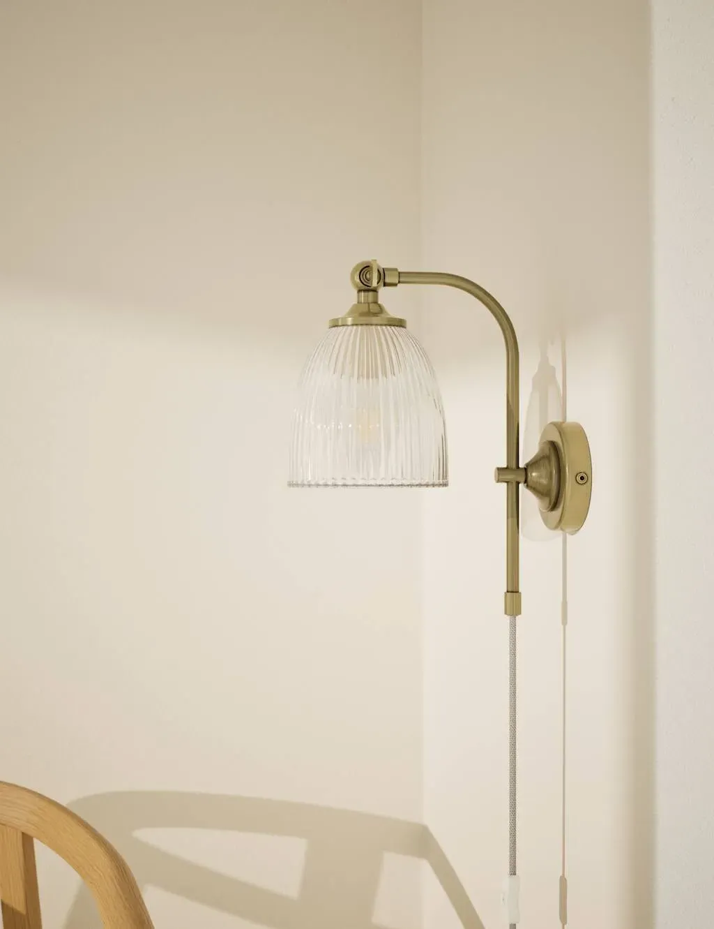 Ribbed Plug In Wall Light - Antique Brass image