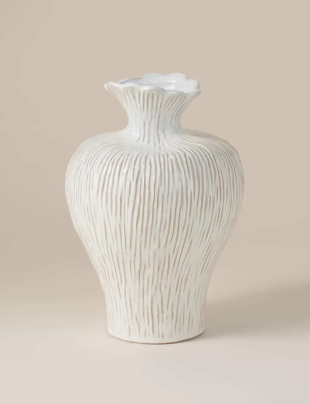 Ridged Ceramic Vase - Neutral, Organic image