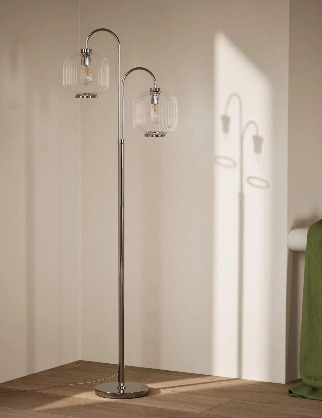Ridged Floor Lamp with Pendants - Clear, Glass image
