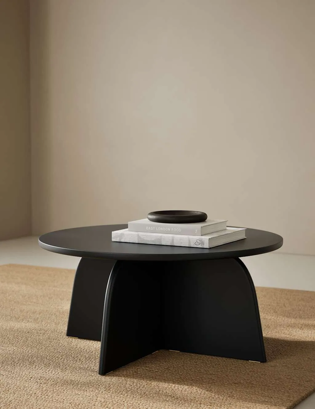 Round Coffee Table with Curved Base - Black