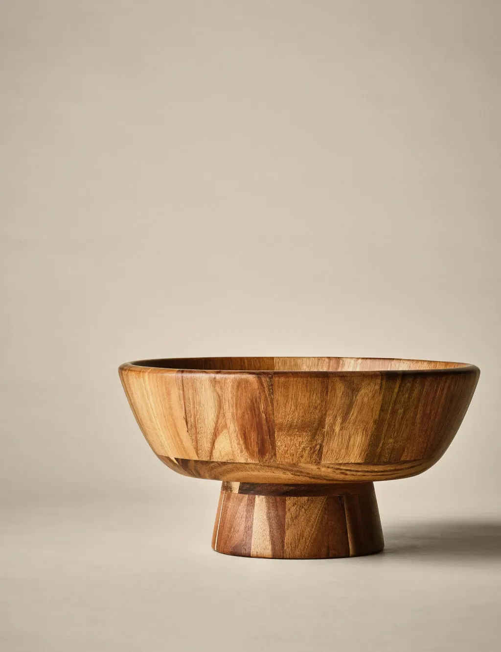 Round Serving Bowl with Stand - Natural, Acacia image