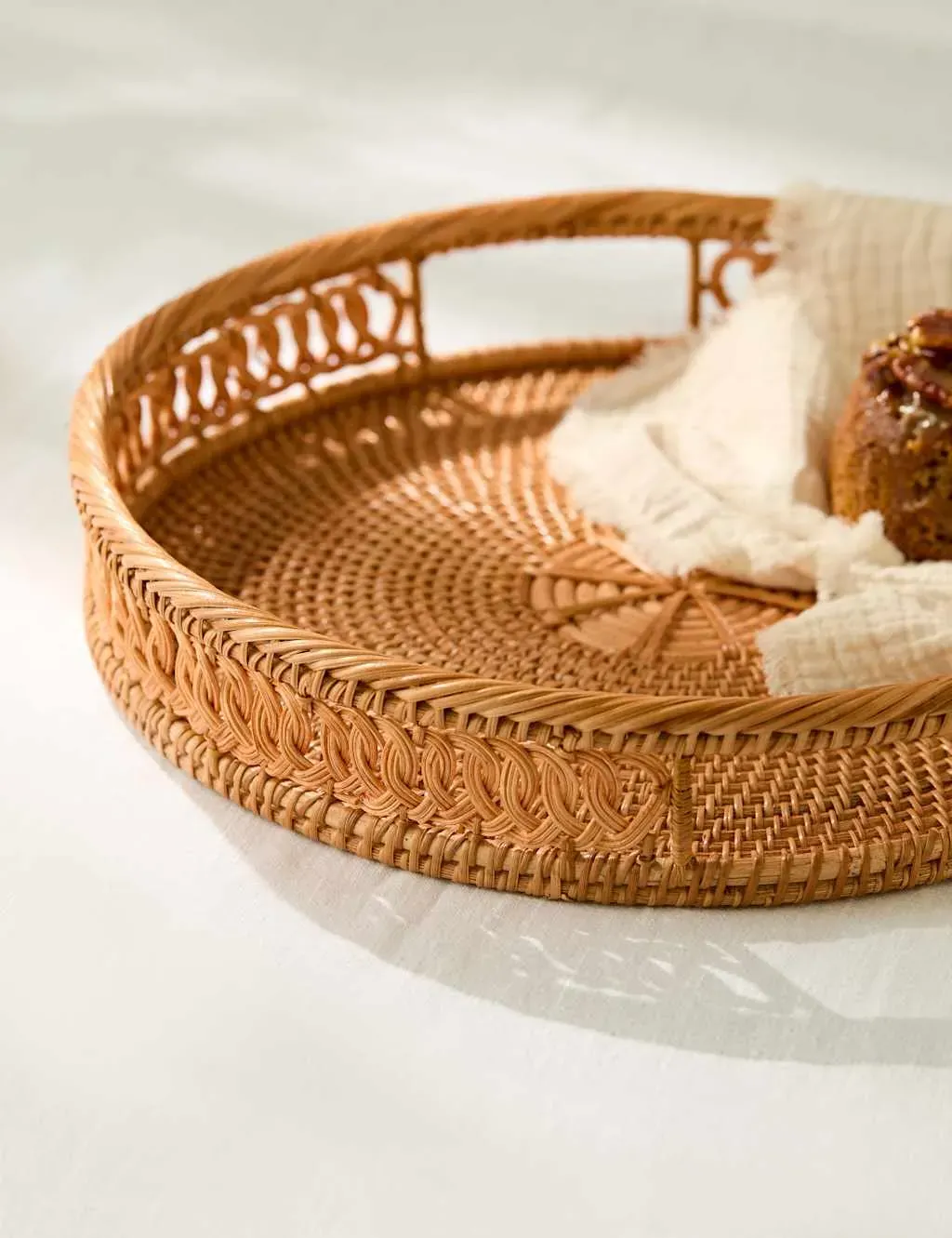 Round Serving Tray with Handles - Natural, Rattan