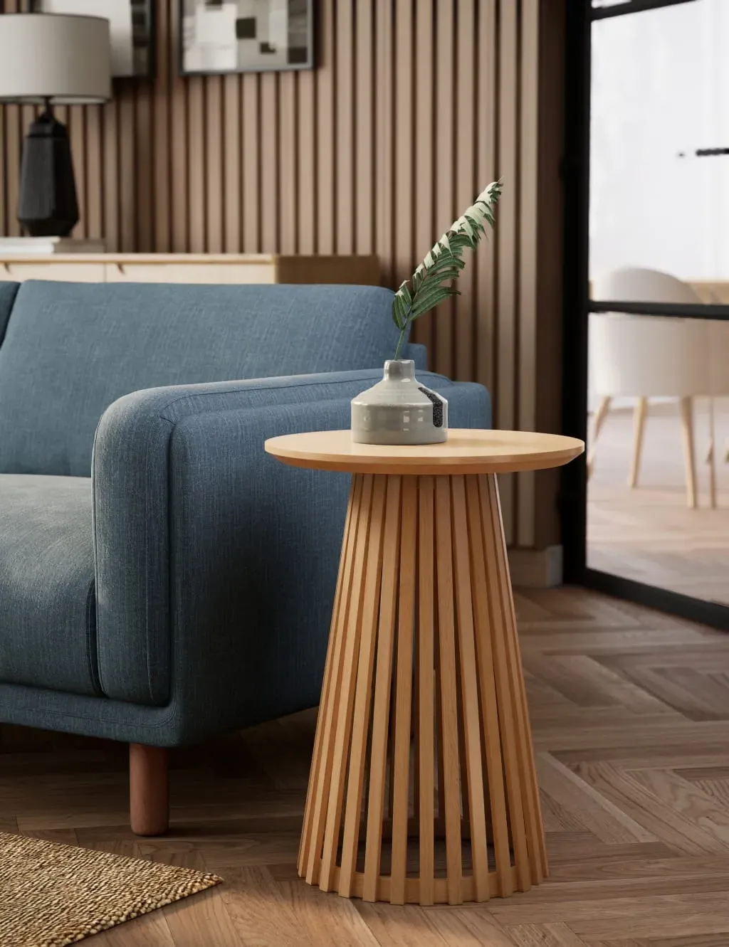 Round Side Table with Slatted Base - Natural image