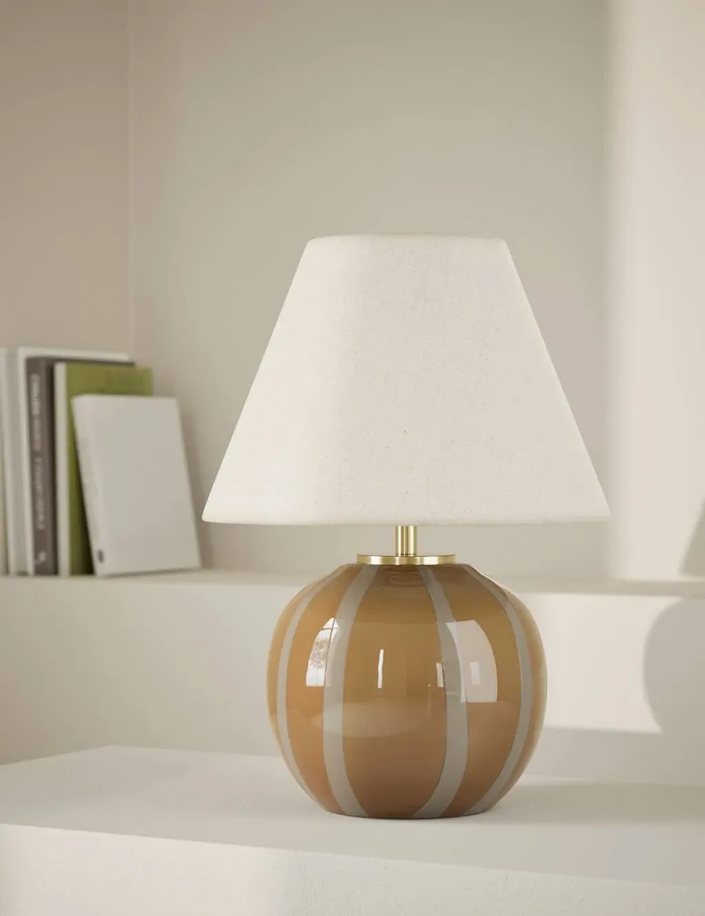 Round Table Lamp with Stripes - Brown, Glass