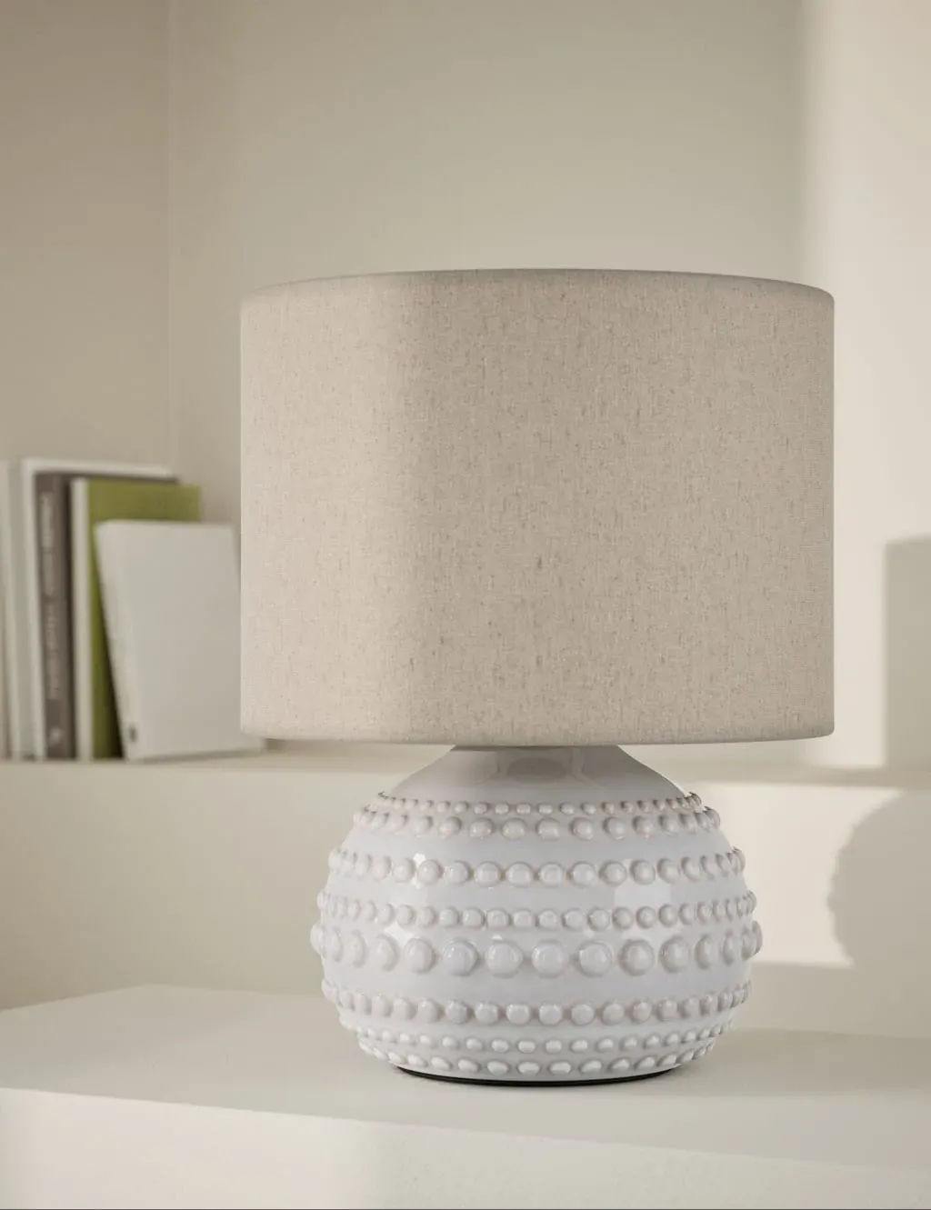 Round Table Lamp with Textured Base - White image