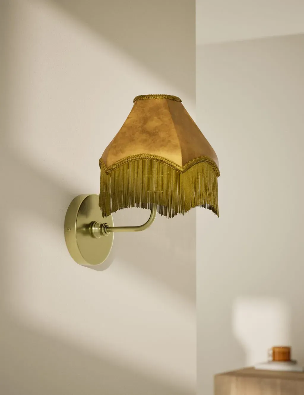 Round Wall Light with Fringe - Ochre, Velvet image