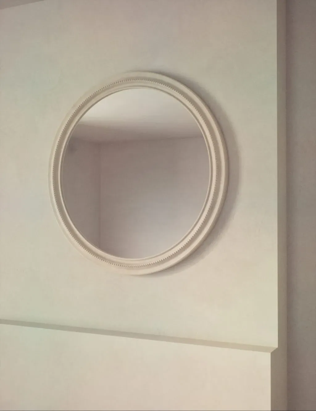Round Wall Mirror with Carved Frame - White, Resin