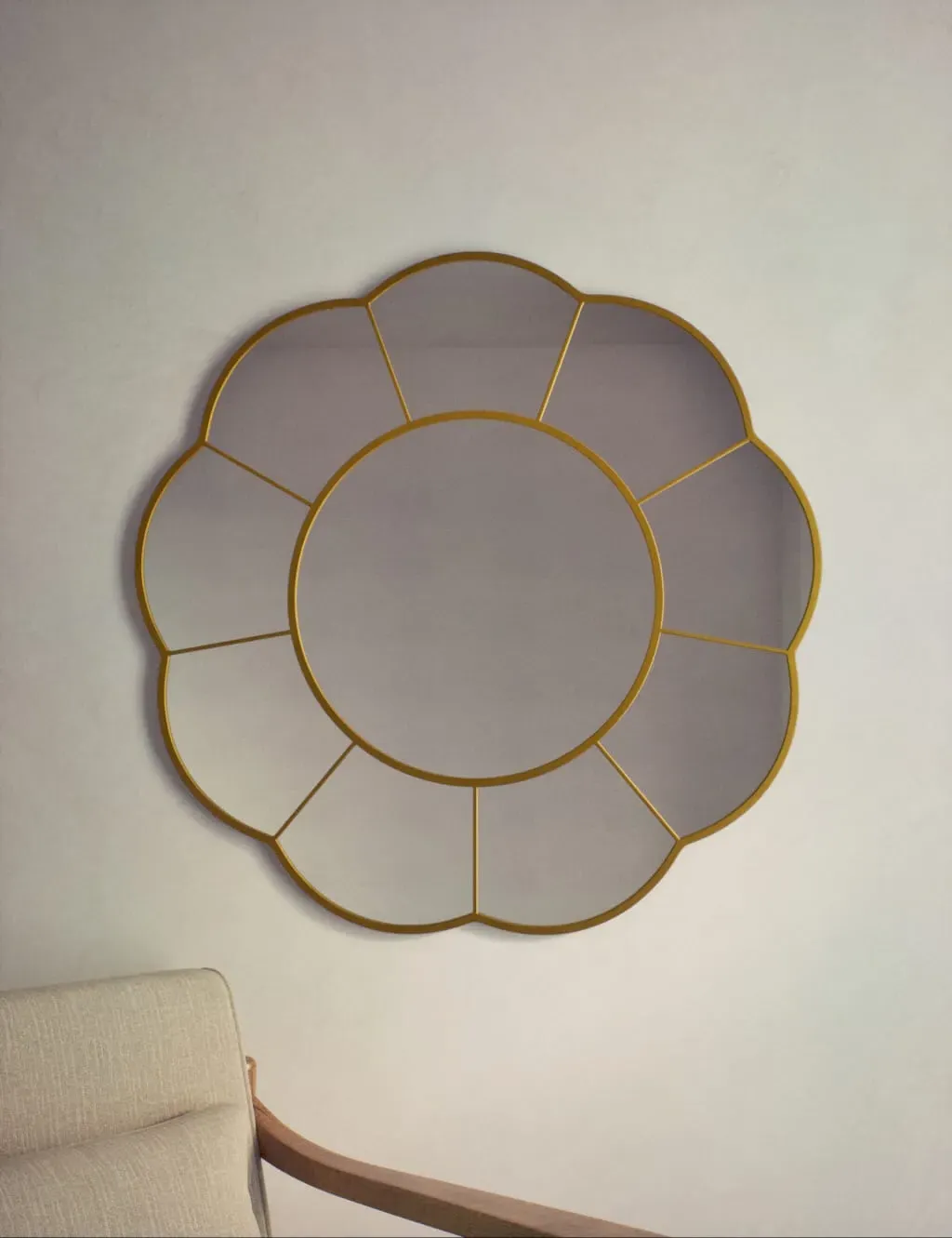 Round Wall Mirror with Petal Design - Gold, Metal image