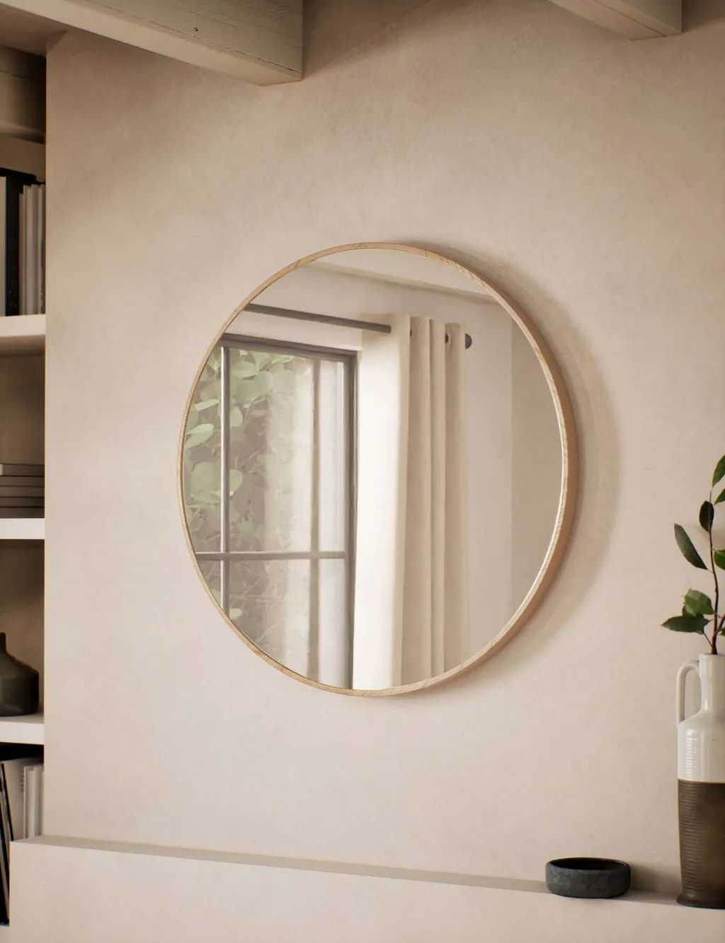 Round Wall Mirror - Wood, Pine image