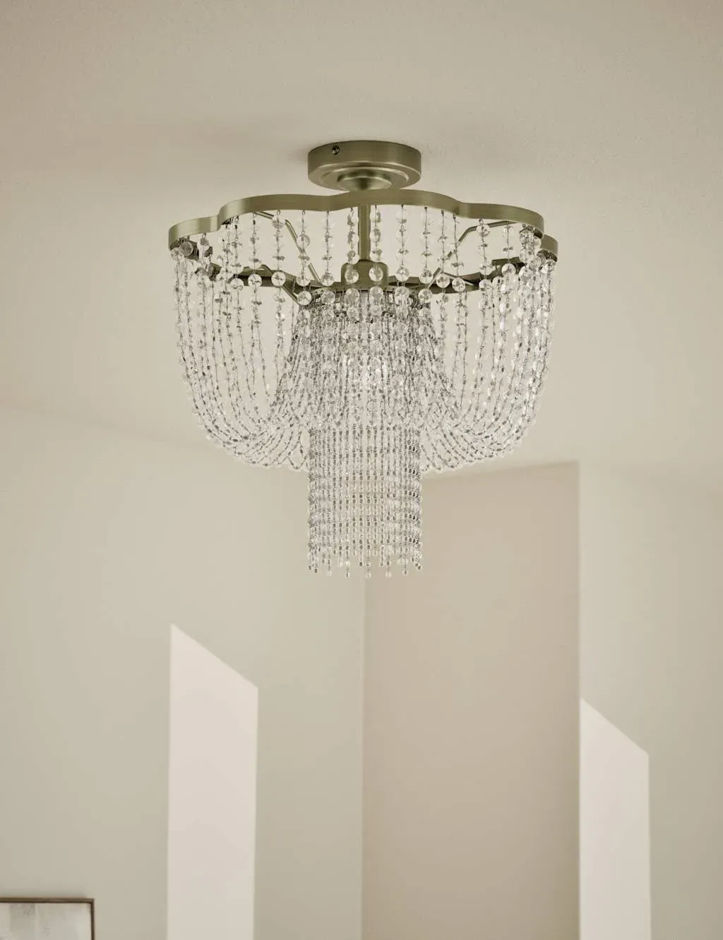Semi-Flush Beaded Chandelier - Antique Brass image