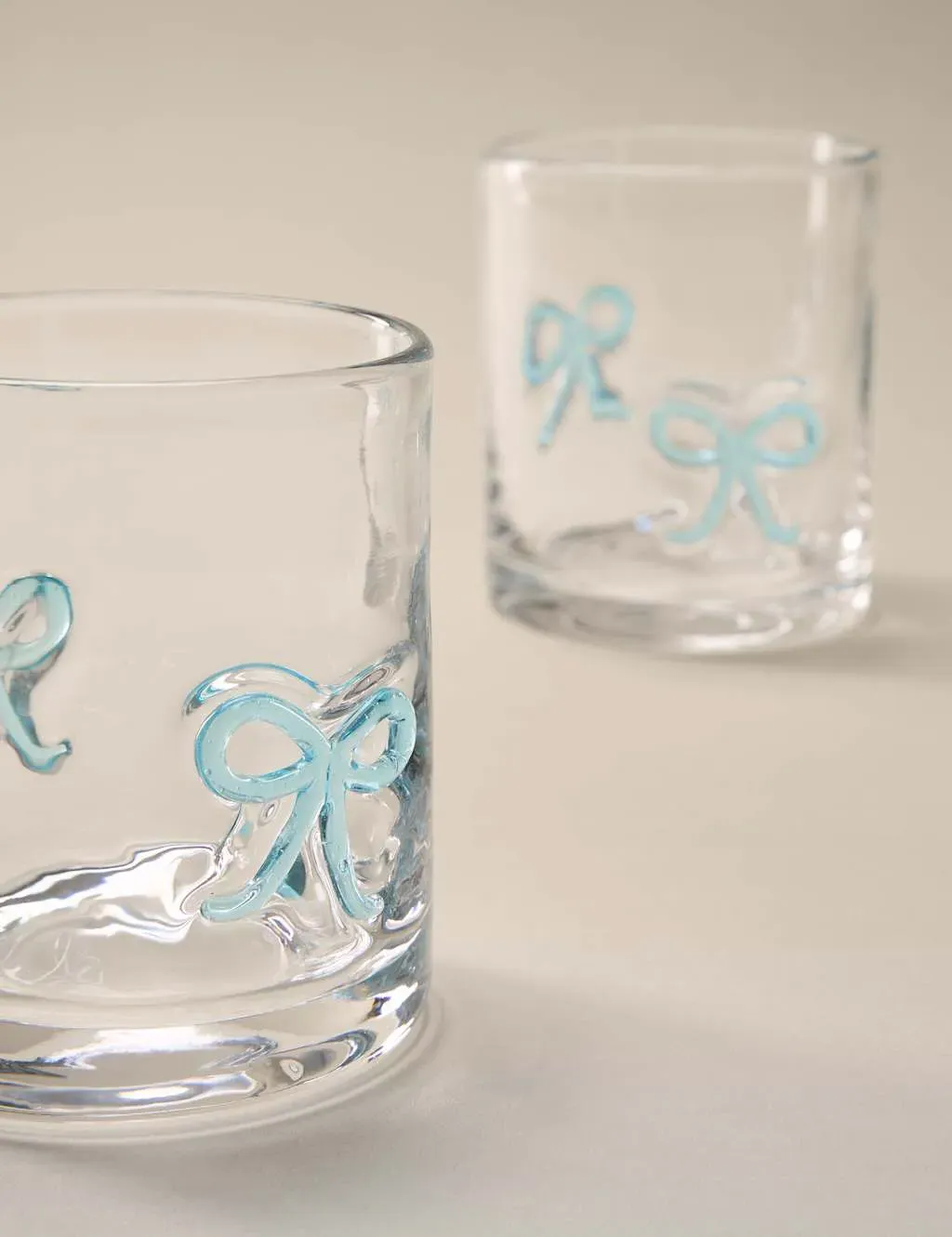 Set of 2 Bow Tumblers - Blue, Glass