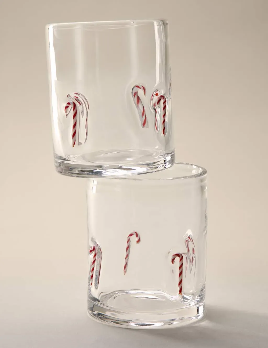 Set of 2 Candy Cane Tumblers - Red, Glass