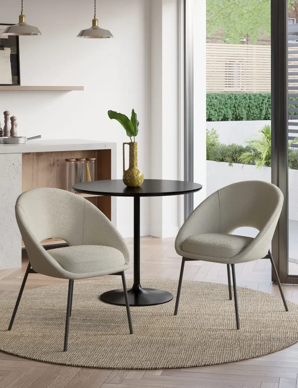 Set of 2 Curve Dining Chairs - White, Bouclé image
