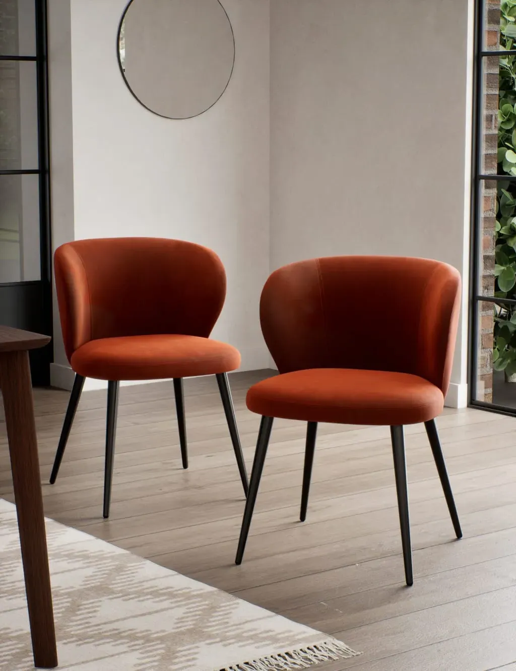 Set of 2 Curved Dining Chairs - Rust, Fabric image