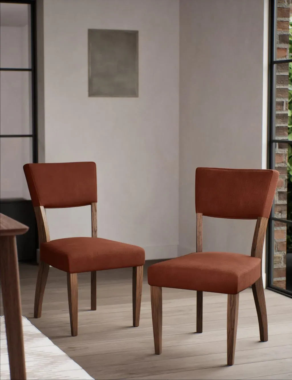 Set of 2 Dining Chairs - Terracotta, Fabric
