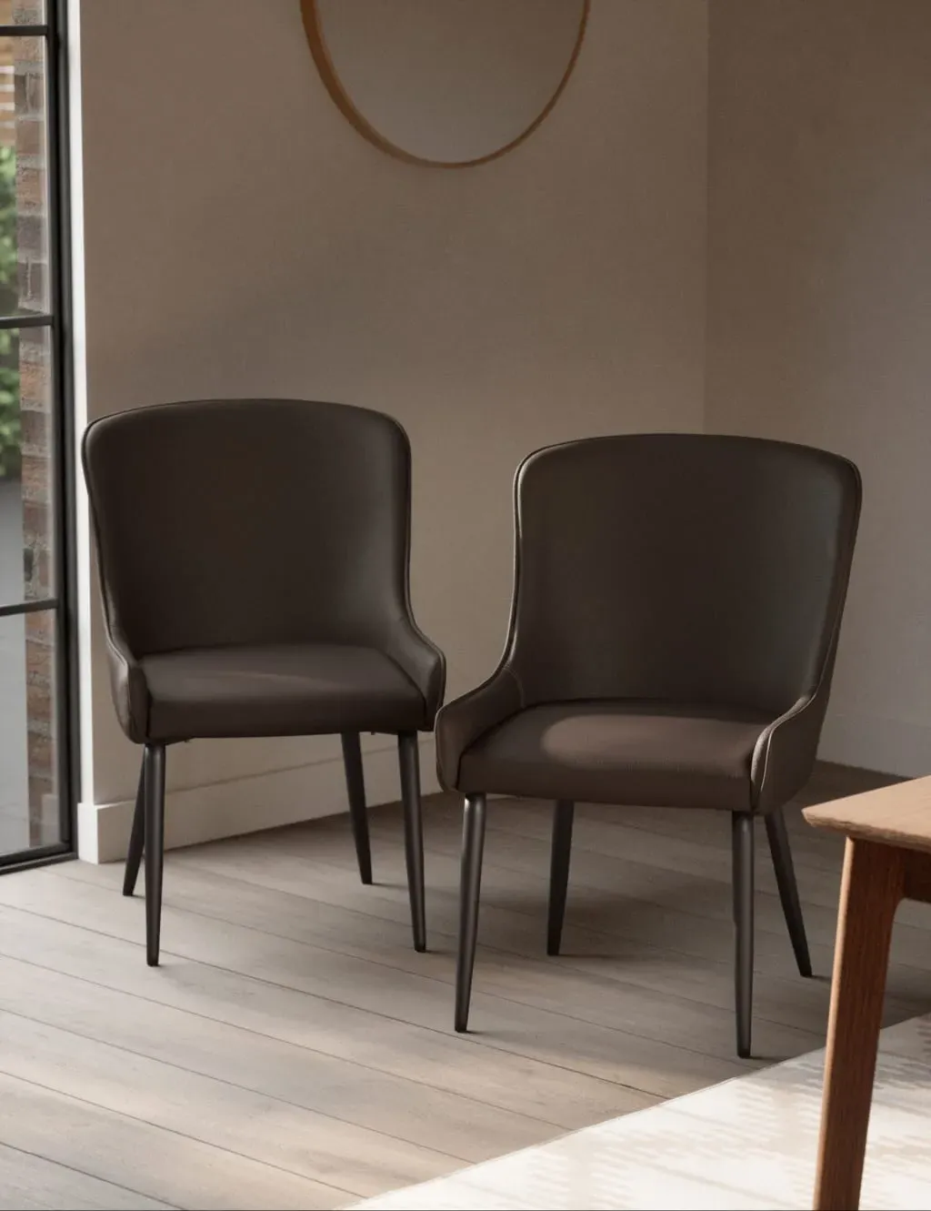 Set of 2 Dining Chairs with Armrests - Brown, Fabric image