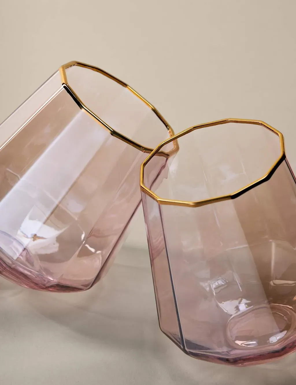 Set of 2 Tumblers with Gold Rim - Pink