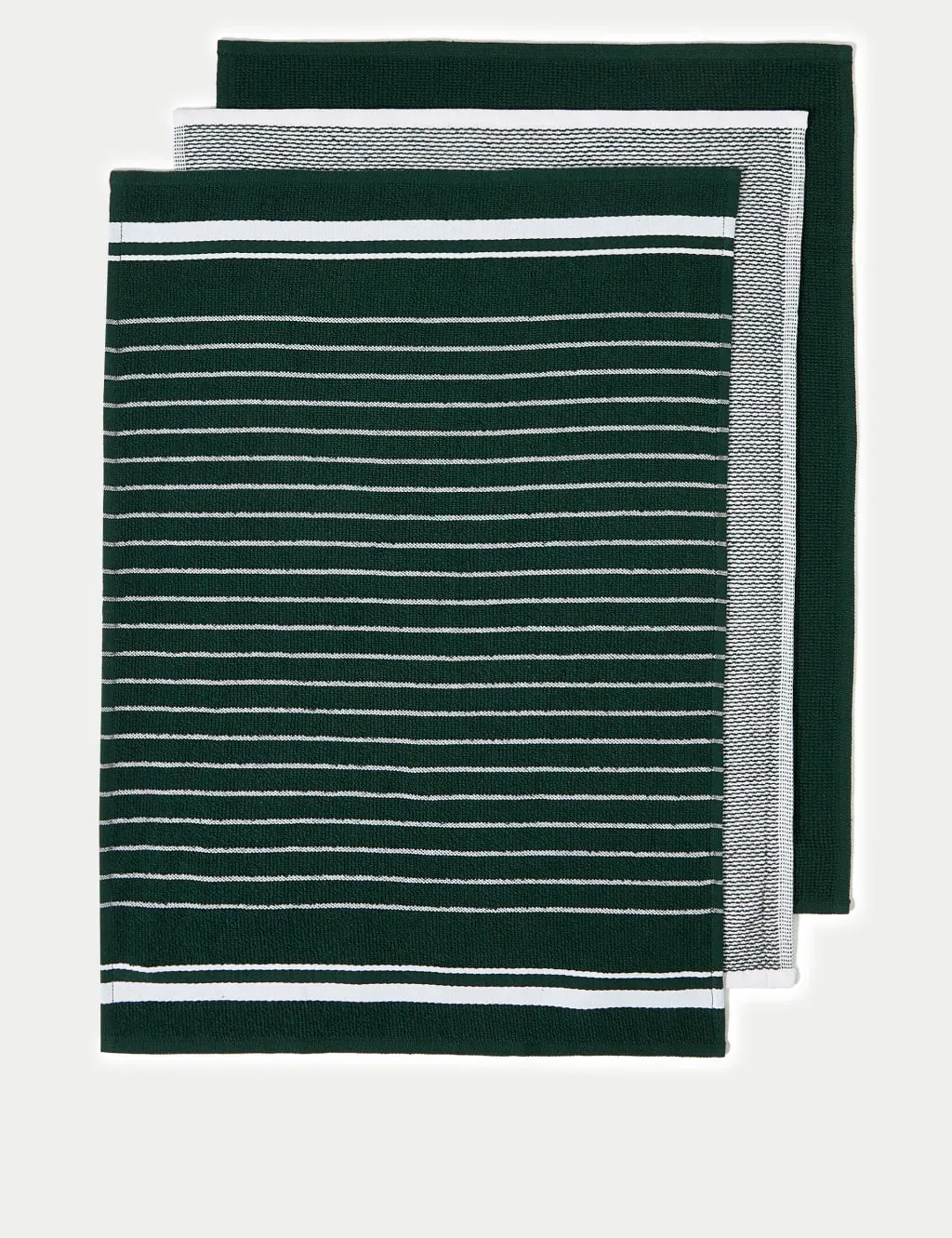 Set of 3 Tea Towels Plain & Striped - Multi, Cotton