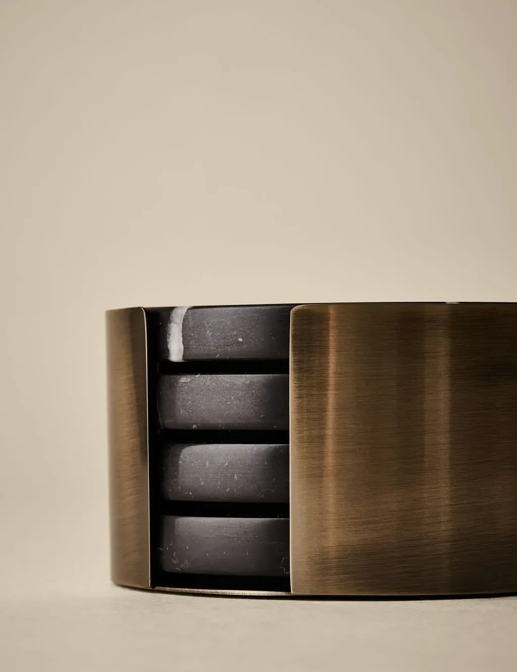 Set of 4 Coasters with Holder - Black Mix, Marble image