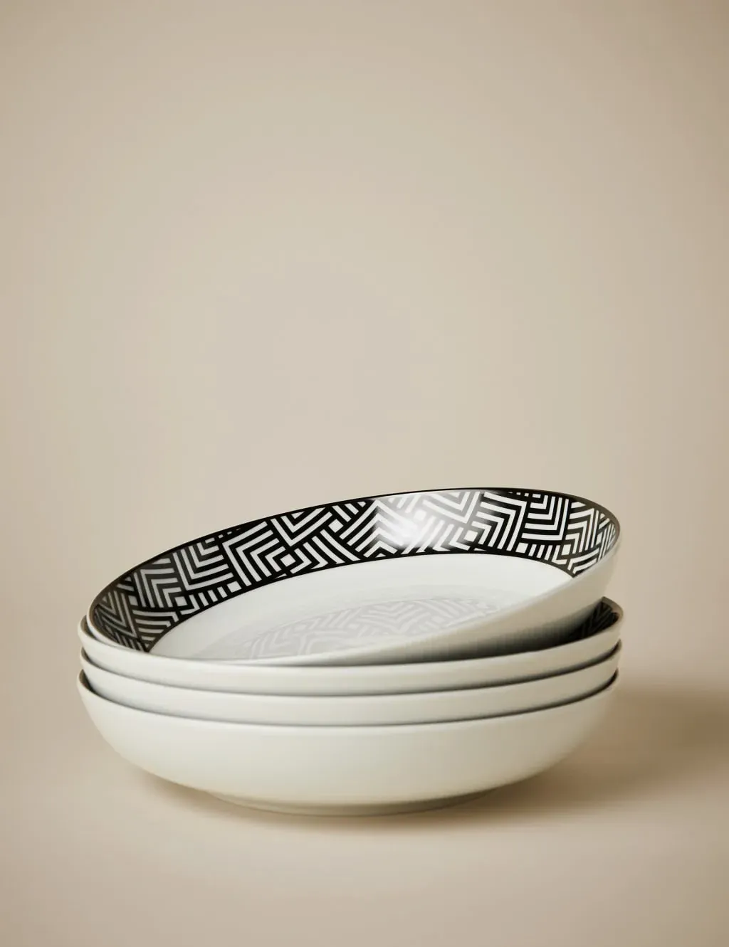 Set of 4 Geometric Pasta Bowls - Black Mix, Ceramic image