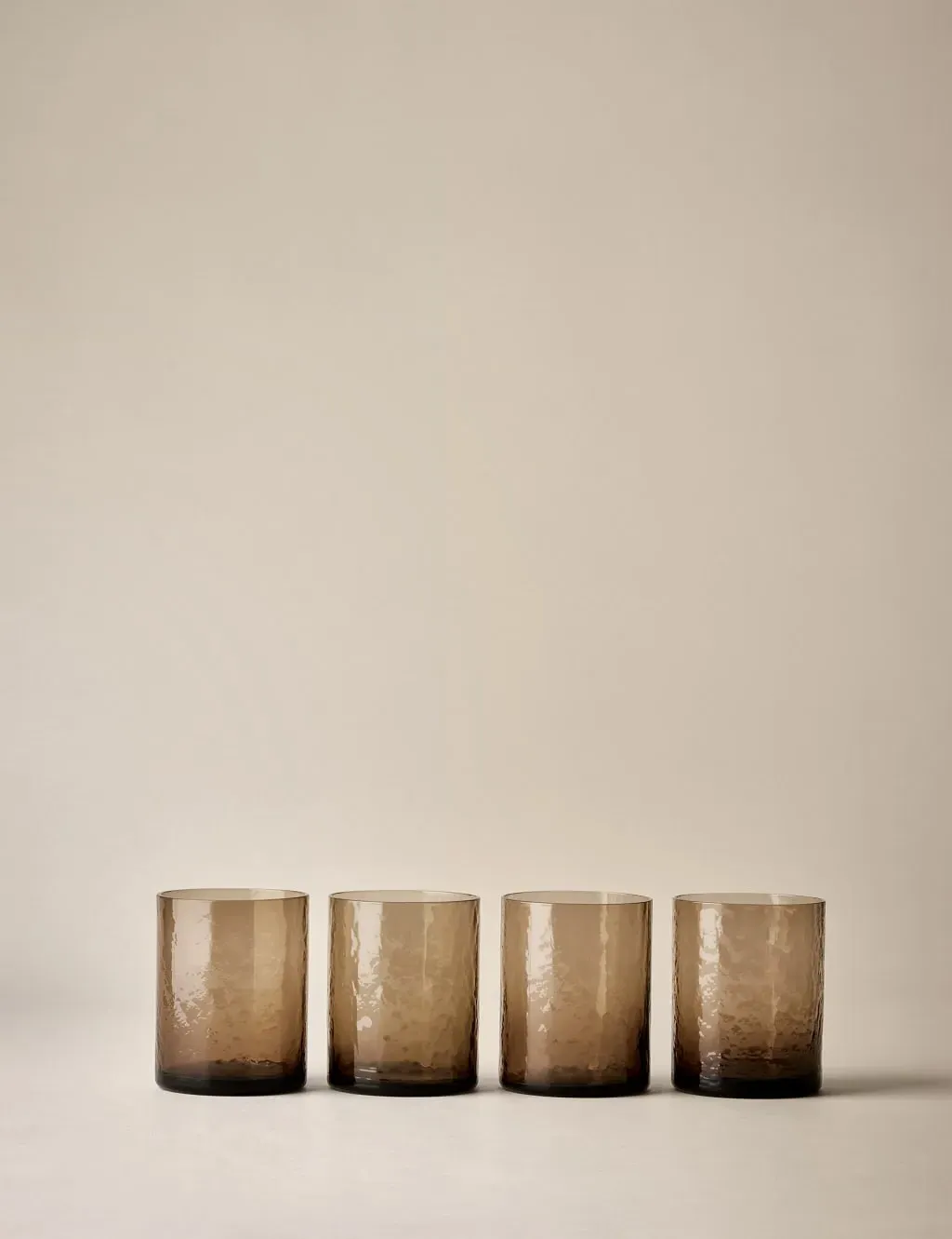 Set of 4 Hammered Tumblers - Brown, Glass