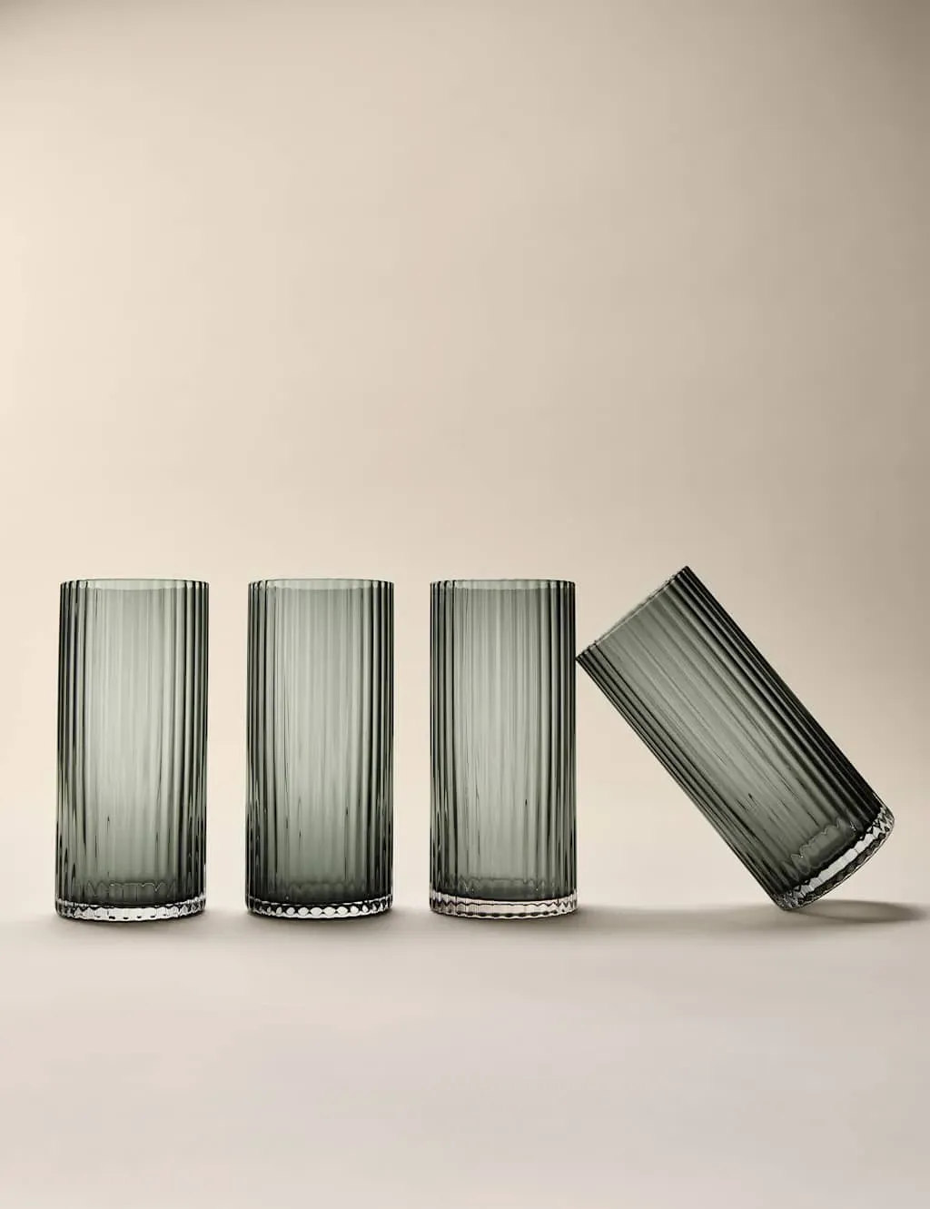 Set of 4 Hi Ball Glasses Ribbed - Dark Grey image