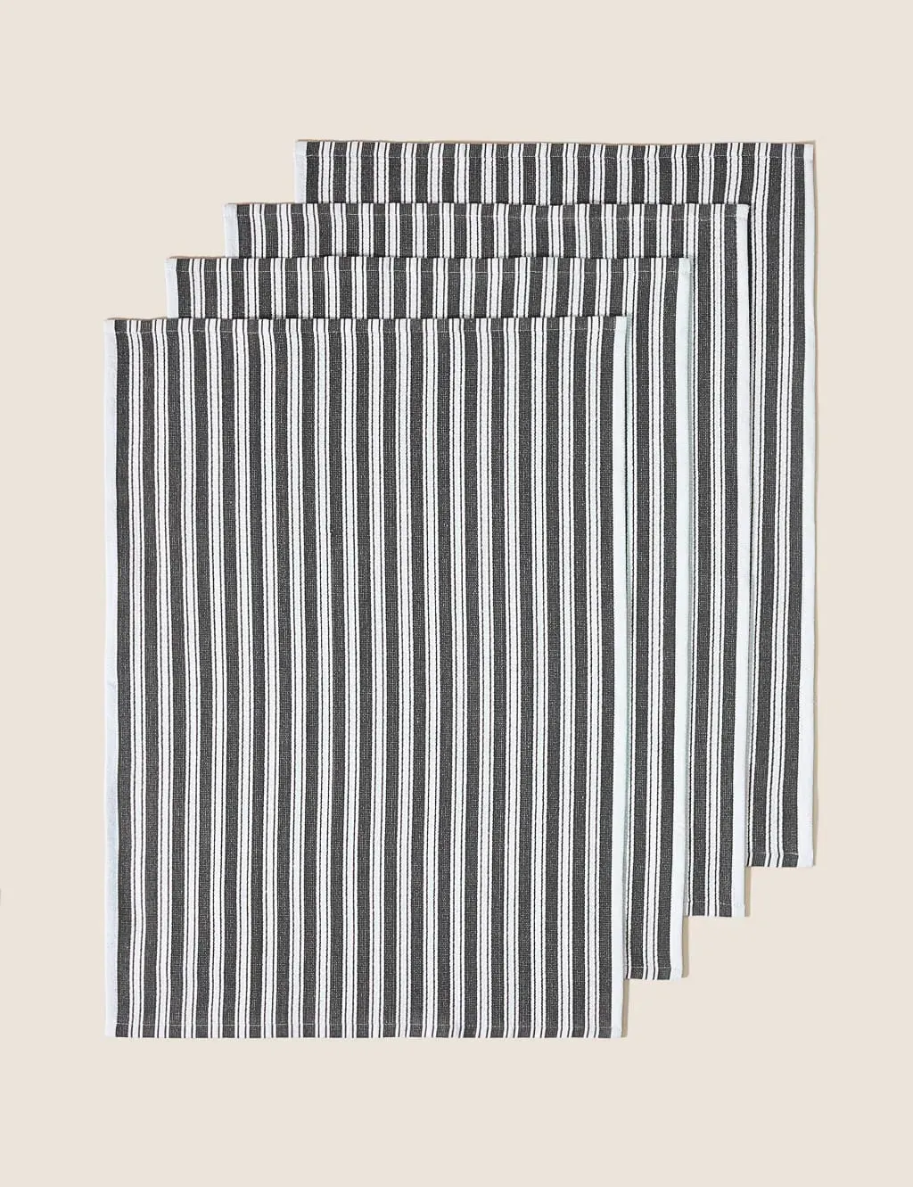 Set of 4 Tea Towels Basket Weave - Grey, Cotton