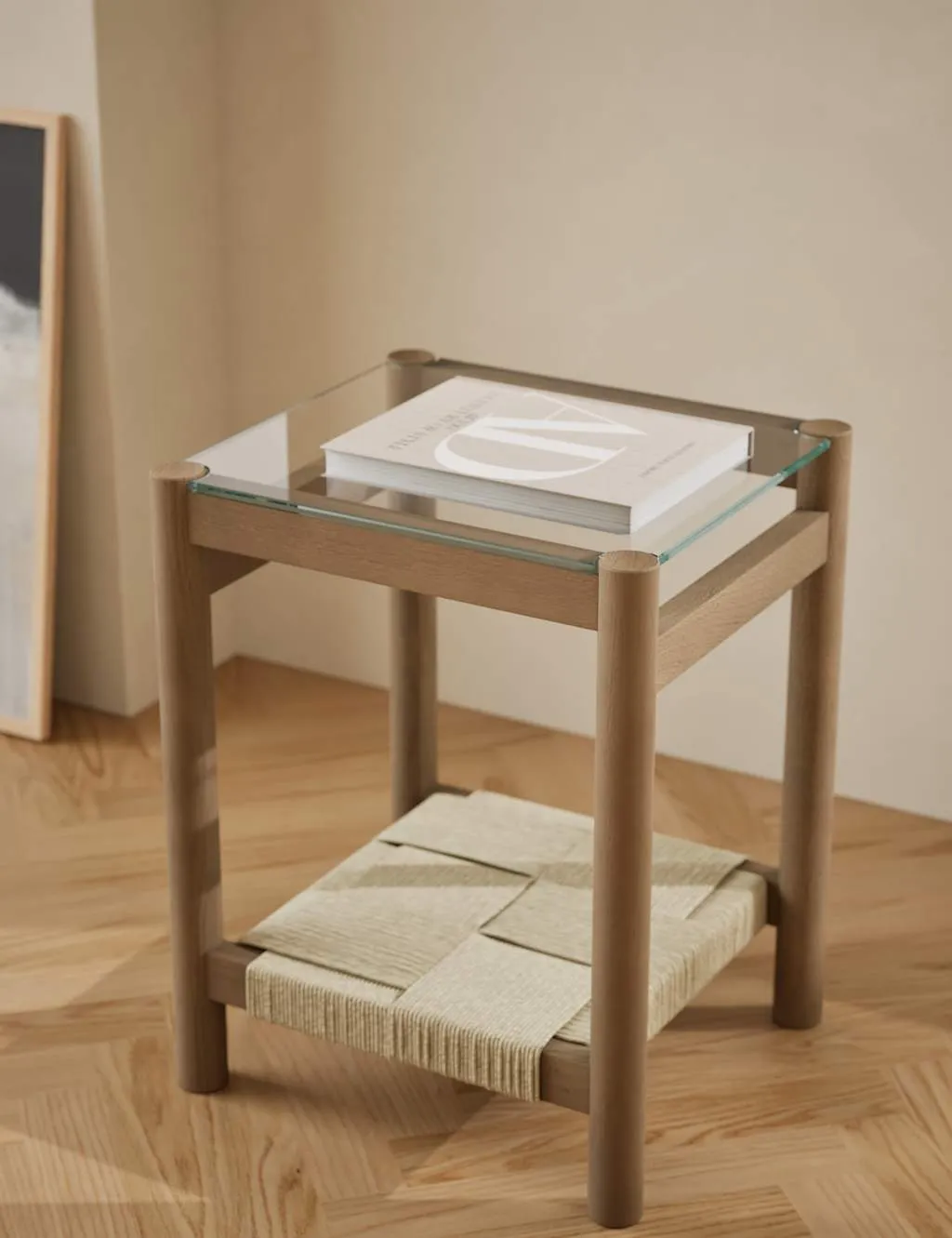 Side Table with Glass Top - Natural, Wood image