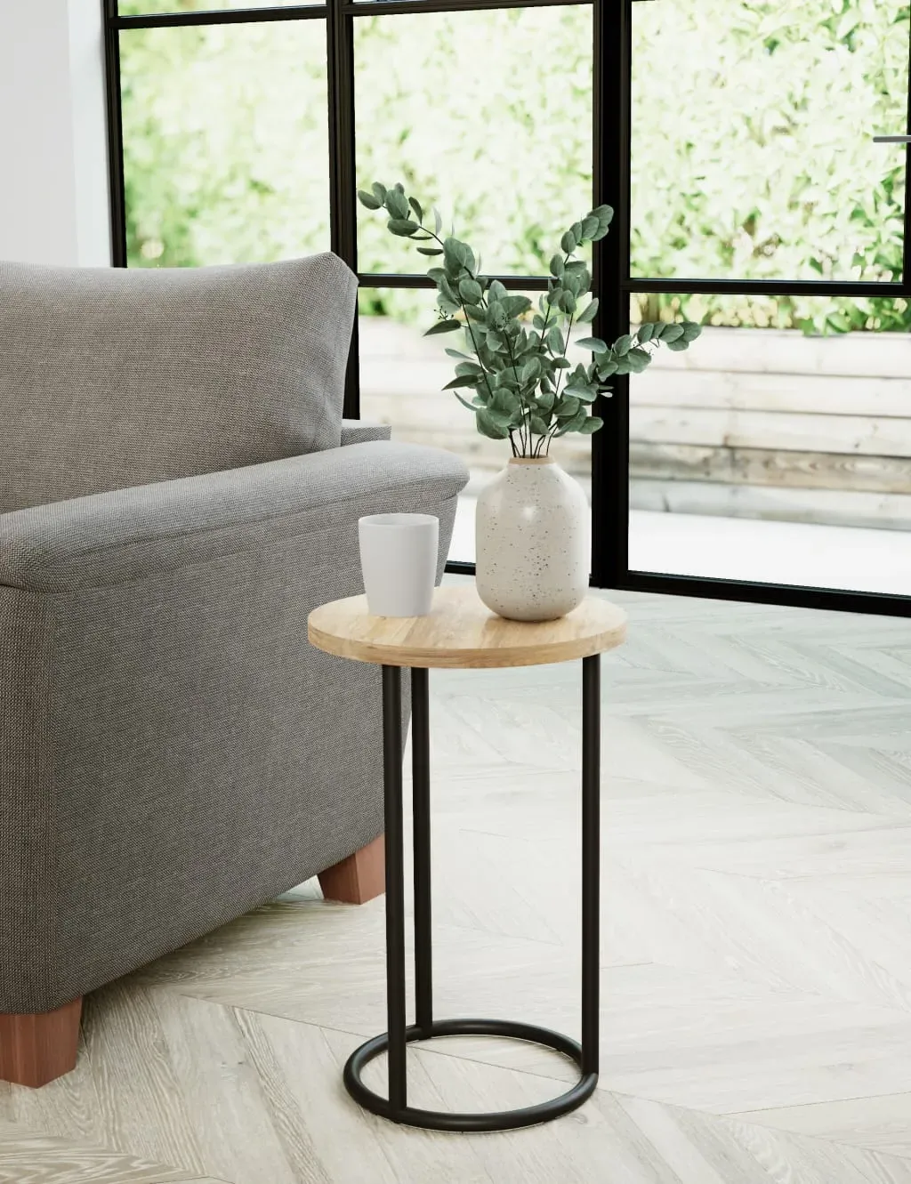 Side Table with Metal Legs - Natural, Oak Effect image