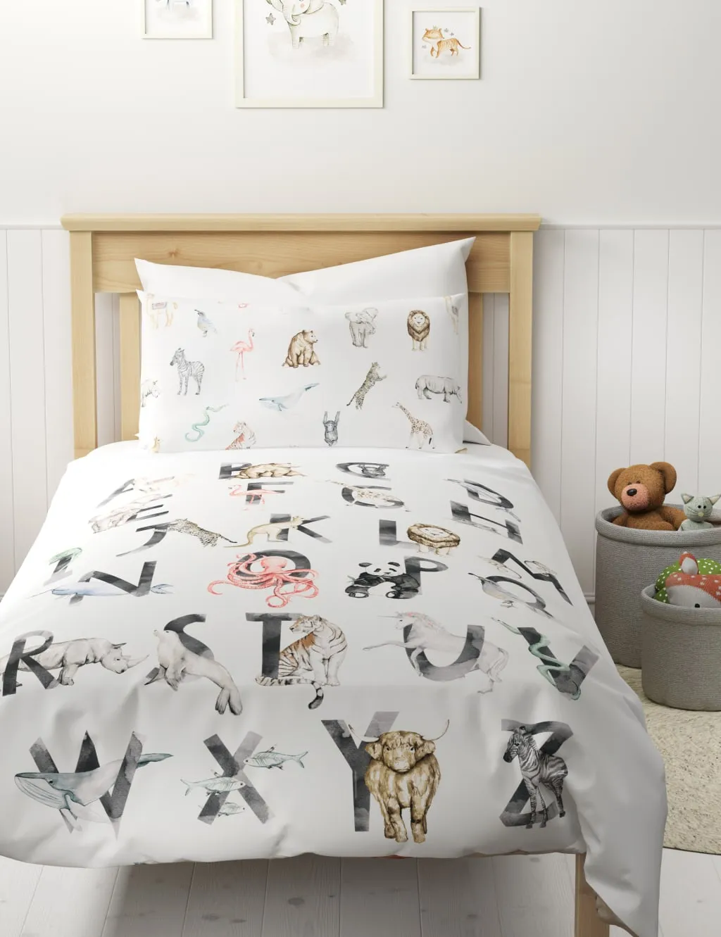 Single Bedding Set Alphabet Print - White, Cotton image