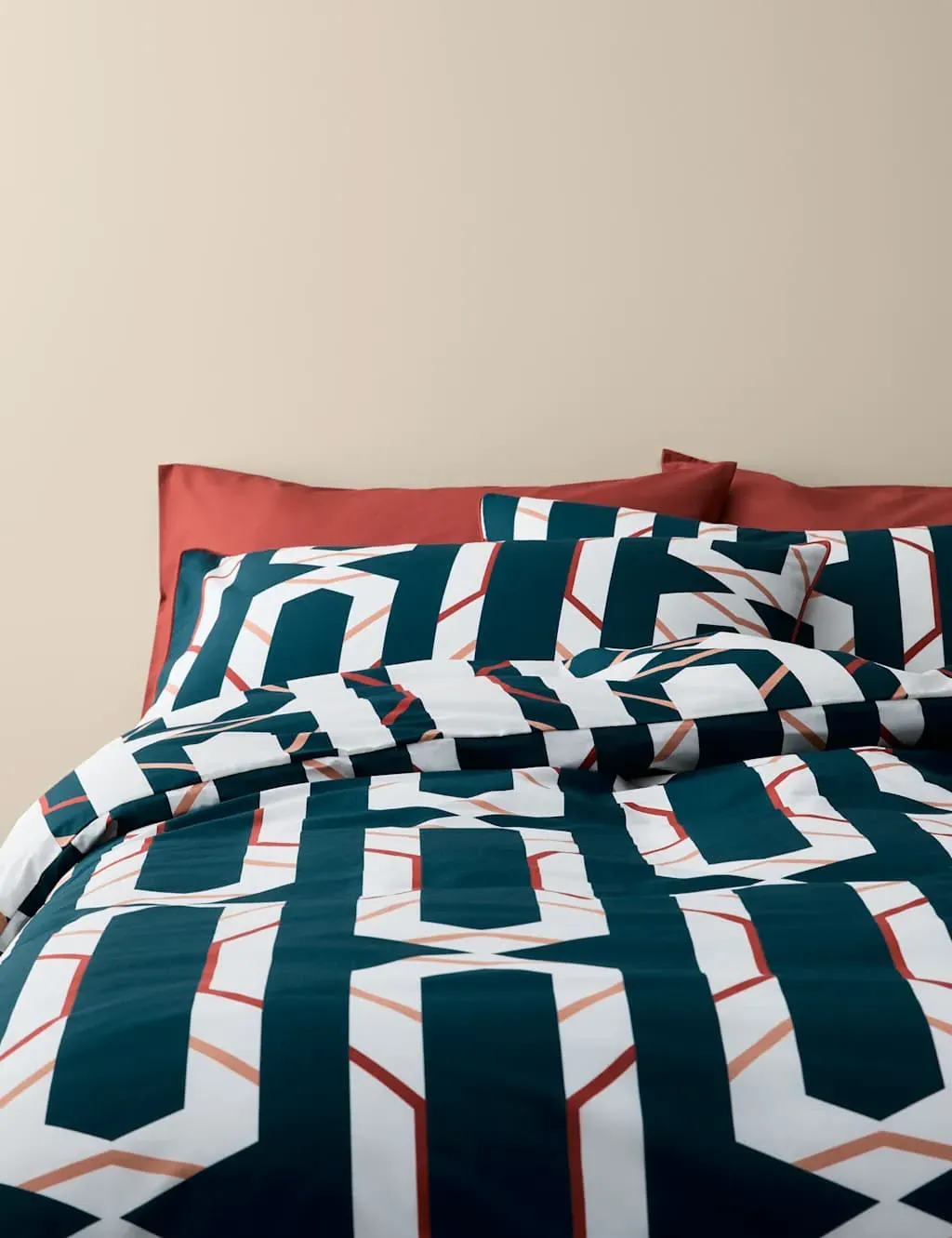 Single Bedding Set Block Chain Print - Navy, Cotton image