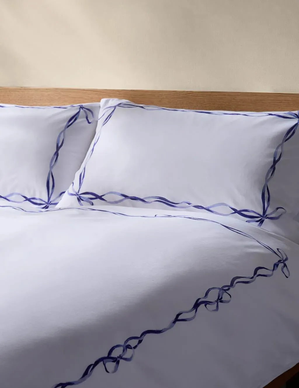 Single Bedding Set Bow Border Print - Blue, Cotton