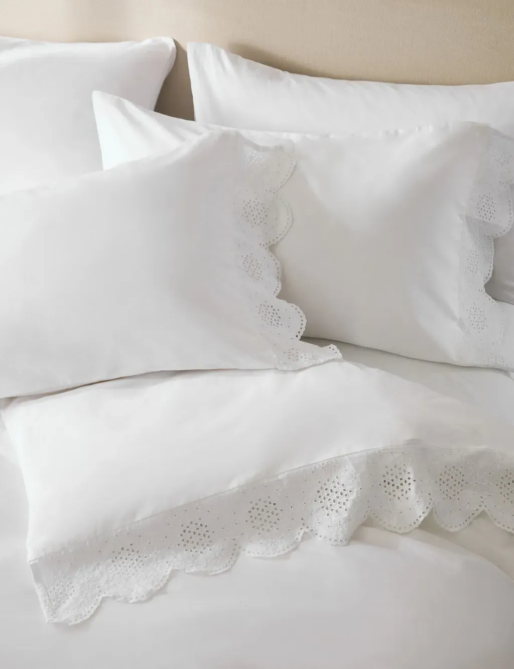 Single Bedding Set Broderie Anglaise - White, Cotton
