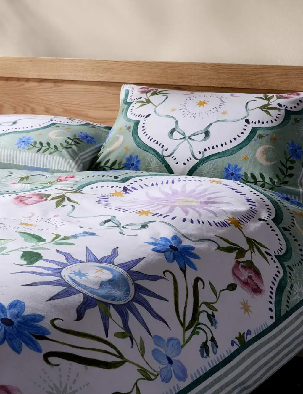 Single Bedding Set Celestial Print - Green, Cotton image